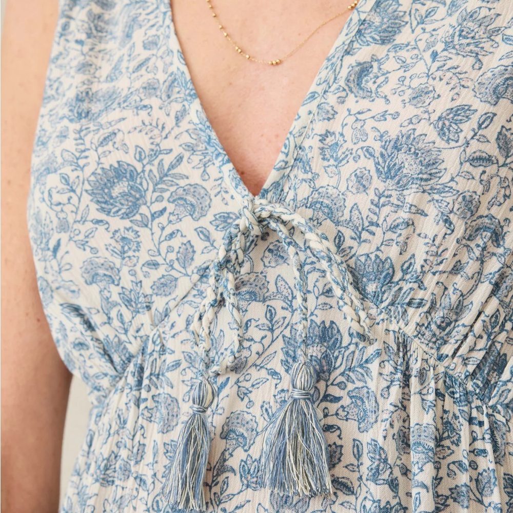 Faherty Eden Floral Print Ruffle Hem Sleeveless Maxi Dress - Picture 4 of 6